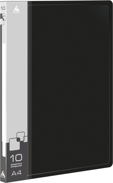 Папка с 10 прозр.вклад. Бюрократ -BPV10BLACK A4 пластик 0.6мм торц.карм с бум. встав черный