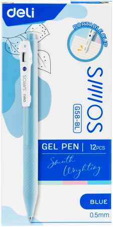 Набор ручек гелев. Deli (EG58-BL-P) авт. корп.ассорти d=0.5мм чернила син. кор.карт. (12шт) резин. м