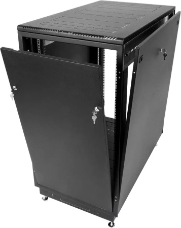 Шкаф коммутационный ЦМО (ШТК-М-18.6.6-1ААА-9005) напольный 18U 600x600мм пер.дв.стекл задн.дв.стал.лист 2 бок.пан. направл.под закл.гайки 270кг черный 455мм 48.6кг 180град. 960мм IP20 сталь