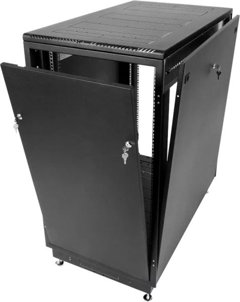 Шкаф коммутационный ЦМО (ШТК-М-18.6.6-1ААА-9005) напольный 18U 600x600мм пер.дв.стекл задн.дв.стал.лист 2 бок.пан. направл.под закл.гайки 270кг черный 455мм 48.6кг 180град. 960мм IP20 сталь