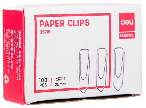 Скрепки Deli E39719 металл никелированные треугольник 28мм (упак.:100шт) картонная коробка