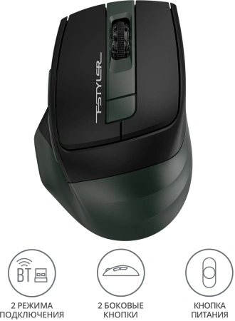 Мышь A4Tech Fstyler FB35 зеленый/черный оптическая (2000dpi) беспроводная BT/Radio USB для ноутбука (6but)