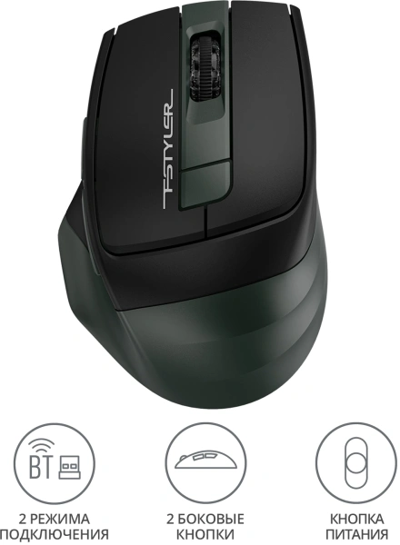 Мышь A4Tech Fstyler FB35 зеленый/черный оптическая (2000dpi) беспроводная BT/Radio USB для ноутбука (6but)