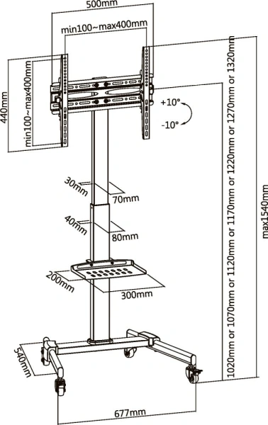 Подставка для телевизора Ultramounts UM252 черный 32"-55" макс.35кг напольный мобильный