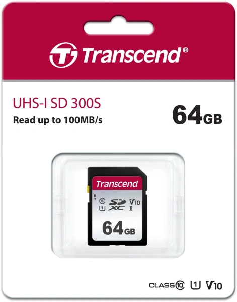 Флеш карта SDXC 64Gb Class10 Transcend TS64GSDC300S 300S w/o adapter