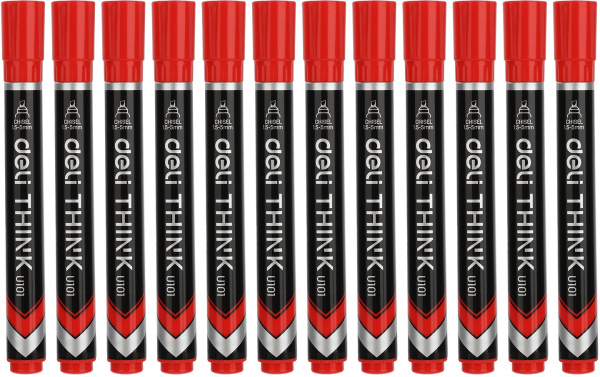 Набор маркеров перманентных Deli EU10140-P Think скошенный пиш. наконечник 1.5-5мм красный коробка к