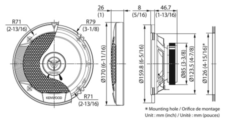 Колонки автомобильные Kenwood KFC-S1676EX 330Вт 87дБ 4Ом 16см (6.5дюйм) (ком.:2кол.) коаксиальные двухполосные