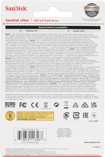 Флеш Диск Sandisk 128Gb Ultra SDCZ48-128G-U46 USB3.0 черный