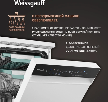 Посудомоечная машина Weissgauff DW 4539 Inverter Touch AutoOpen белый (узкая) инвертер