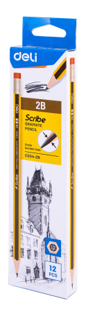 Карандаш ч/г Deli EC004-2B Scribe 2B шестигран. тополь карт.кор. (12шт) ластик