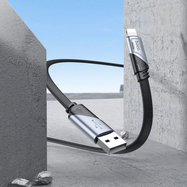 Кабель Hoco U119 Machine iP USB-A-Lightning (m) 1.2м черный коробка плоский