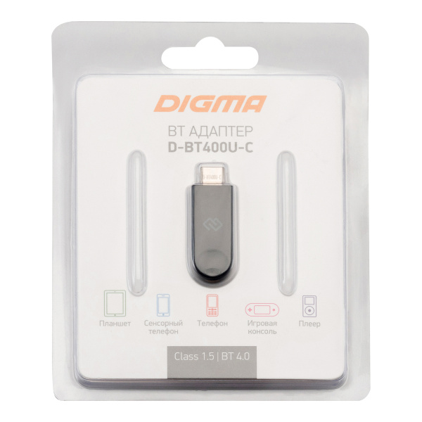 Адаптер USB Type-C Digma D-BT400U-C BT4.0+EDR class 1.5 20м черный