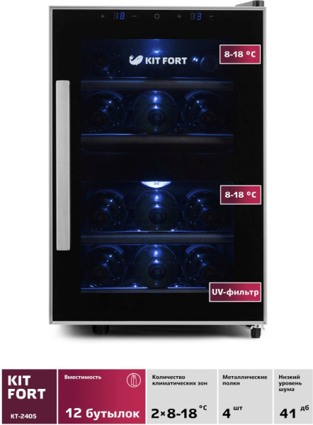 Винный шкаф Kitfort КТ-2405 черный (двухкамерный)