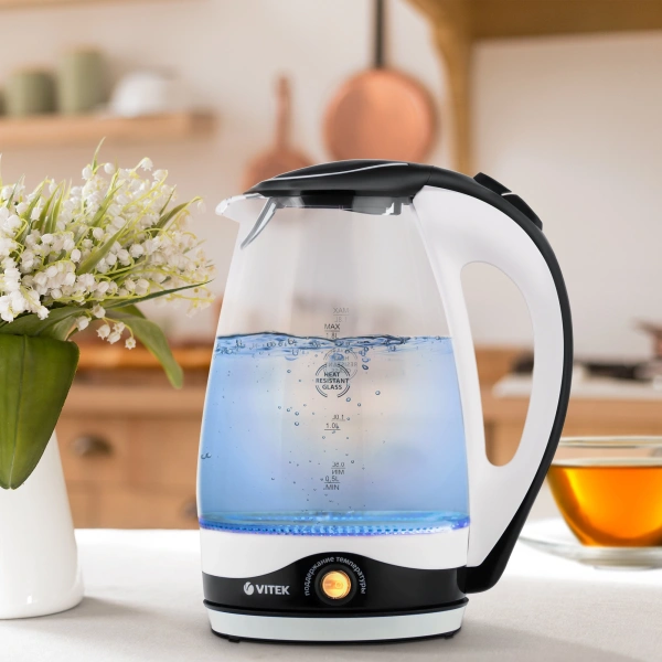 Чайник электрический Vitek VT-7027 1.8л. 2200Вт черный корпус: стекло