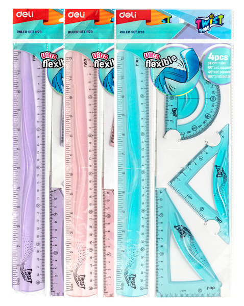 Набор для чертежей Deli EH23 корпус ассорти пластик в компл.:линейка 30см/прямоугольник/треугольник/транспортир