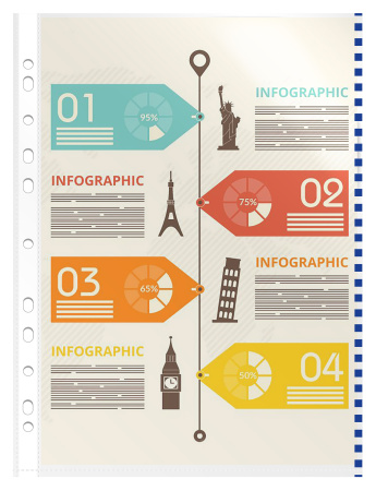 Папка-вкладыш Бюрократ Премиум -013BKCOLOR глянцевые А4+ 30мкм цветной ассорти край (упак.:50шт)