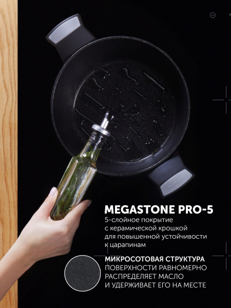 Кастрюля Polaris Monolit 24C 4л. d=24см (с крышкой) черный (015249)