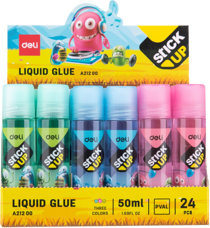 Клей жидкий Deli EA21200 50мл корп.ассорти прозрачный дисплей картонный Stick UP