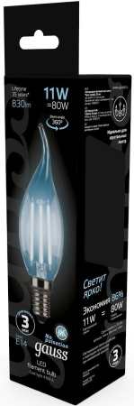 Лампа филам. Gauss Filament 11Вт цок.:E14 свеча 220B 4100K св.свеч.бел.нейт. CF35 (упак.:1шт) (104801211)