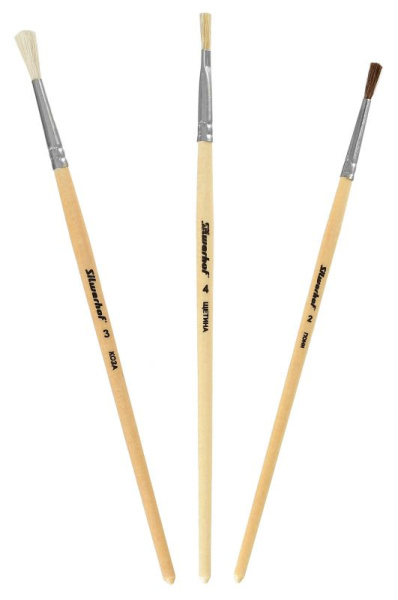 Набор кистей Silwerhof 980055 (наб.3шт) пон.круг.№2/коз.круг.№3/щет.плос.№4 дерев.ручка