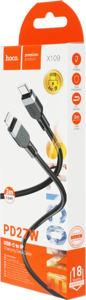 Кабель Hoco X109 IP PD 36339(L=3M) USB Type-C (m)-Lightning (m) 1м черный
