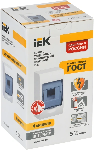 Щит распределительный IEK MKP12-N-04-40-20 ЩРН-П-4 для установки модульных устройств навесной 112мм 93мм 200мм 660B 4мод. пластик IP41 белый с возможностью установки счетчика (упак.:1шт)