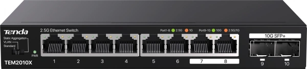 Коммутатор Tenda TEM2010X (L2) 8x2.5Гбит/с 2SFP+ неуправляемый