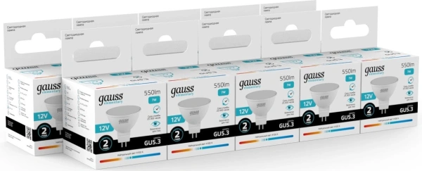 Лампа светодиодная Gauss Elementary 7Вт цок.:GU5.3 софит 12B св.свеч.бел.нейт. (11527)