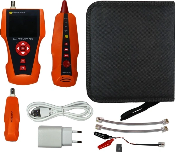 Тестер кабельный Lanmaster LAN-PRO-L/TPK-POE (упак:1шт) оранжевый