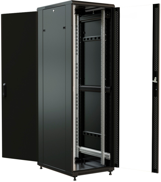 Шкаф коммутационный WRline (WR-TT-2766-AS-RAL9004) напольный 27U 600x600мм пер.дв.стекл задн.дв.стал.лист 2 бок.пан. направл.под винты 800кг черный 510мм 1388мм IP20 сталь