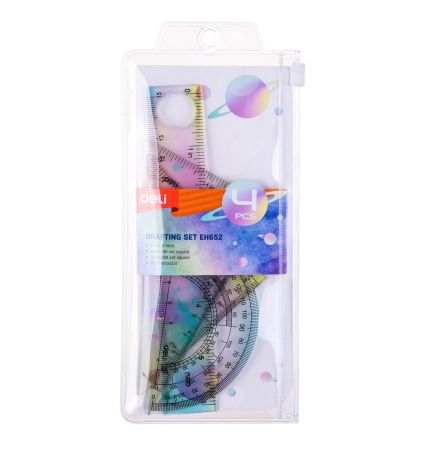 Набор линеек Deli EH652 пластик дл.15см ассорти компл.:лин 15см/2 угольн/трансп пластиковый пакет с европодв.