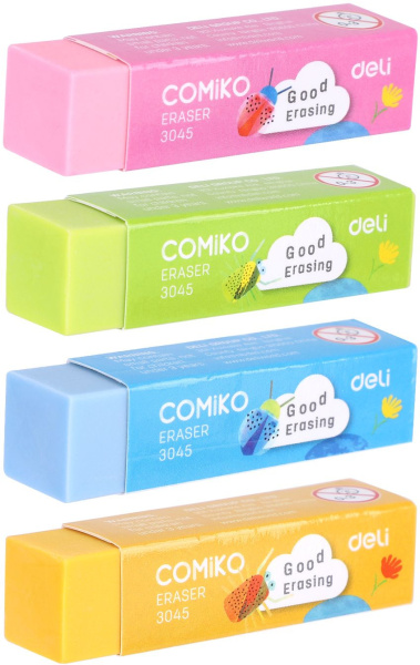 Ластик Deli E3045 Color 60x15x15мм ПВХ ассорти индивидуальная картонная упаковка