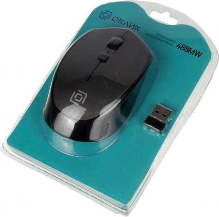 Мышь Оклик 488MW черный/серый оптическая (1600dpi) беспроводная USB для ноутбука (4but)