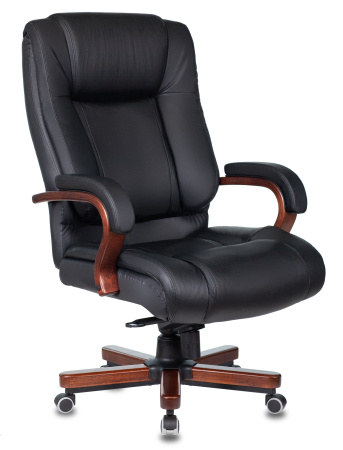 Кресло руководителя Бюрократ T-9925WALNUT черный кожа/кожзам крестов. металл/дерево