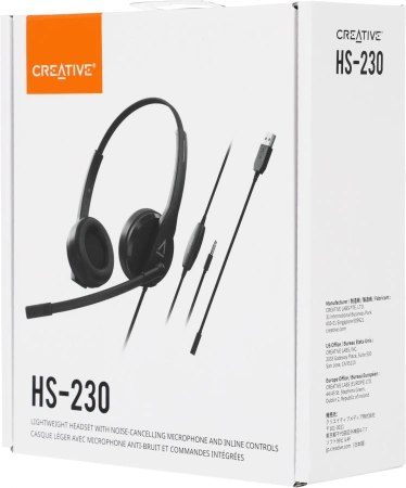 Наушники с микрофоном Creative HS-230 черный 2м накладные оголовье (51EF1110AA000)