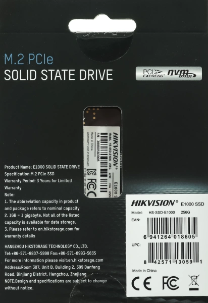 Накопитель SSD Hikvision PCI-E 3.0 x4 256Gb HS-SSD-E1000/256G HS-SSD-E1000/256G Hiksemi M.2 2280