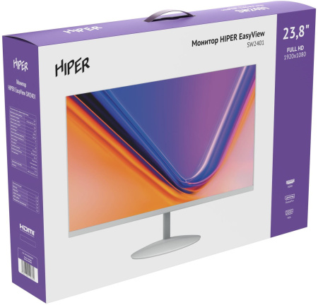 Монитор Hiper 23.8" EasyView FH2403 черный IPS LED 5ms 16:9 HDMI M/M матовая 1000:1 250cd 178гр/178гр 1920x1080 75Hz VGA DP FHD 3.3кг