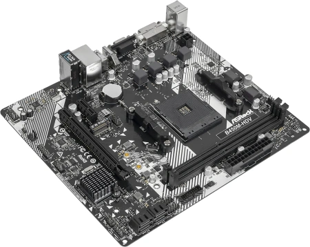 Материнская плата Asrock B450M-HDV R4.0 Soc-AM4 AMD B450 2xDDR4 mATX AC`97 8ch(7.1) GbLAN RAID+VGA+DVI+HDMI