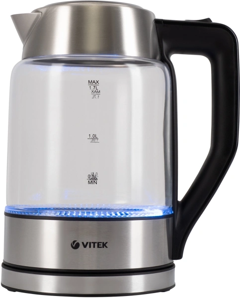 Чайник электрический Vitek VT-7043 1.7л. 2200Вт прозрачный/черный корпус: стекло