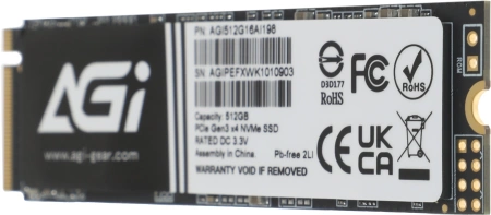Накопитель SSD AGi PCIe 3.0 x4 512GB AGI512G16AI198 AI198 M.2 2280 OEM
