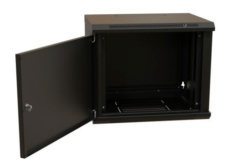 Шкаф коммутационный WRline (WR-TW-1545-SR-RAL9004) настенный 15U 600x450мм пер.дв.металл 2 бок.пан. направл.под винты 60кг черный 370мм 775мм IP20 сталь