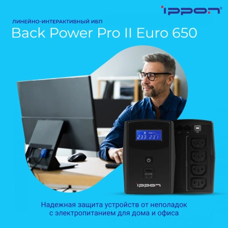 Источник бесперебойного питания Ippon Back Power Pro II Euro 650 360Вт 650ВА черный