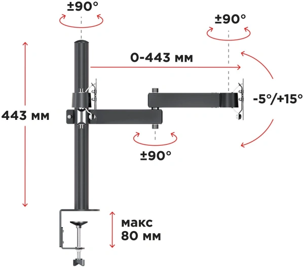 Кронштейн для мониторов Holder MDS-SU203-B черный 13"-32" макс.8кг настольный поворот и наклон верт.перемещ.