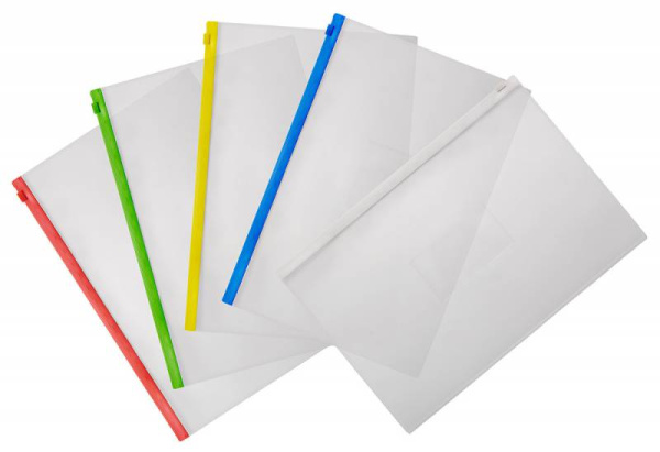 Папка на молнии ZIP Бюрократ -BPM4AWT A4+ полипропилен 0.15мм карм.для визит. цвет молнии белый