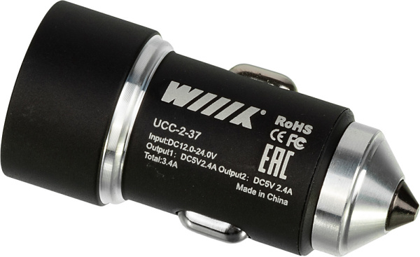 Автомобильное зар./устр. Wiiix UCC-2-37 2.4A+2.4A 2xUSB универсальное черный