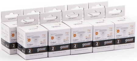 Лампа светодиодная Gauss Elementary MR16 7Вт цок.:GU5.3 спот 220B 3000K св.свеч.бел.теп. MR16 (упак.:10шт) (13517)