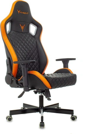 Кресло игровое Knight Outrider черный/оранжевый ромбик эко.кожа с подголов. крестов. металл