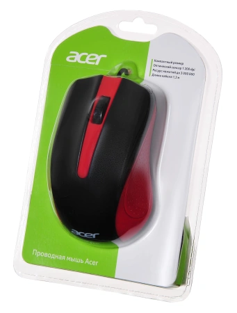 Мышь Acer OMW012 черный/красный оптическая (1200dpi) USB (3but)