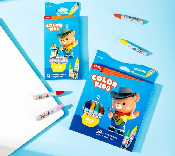 Восковые мелки Deli EC221-12 трехгр. 12цв. (12шт) дл.75мм д.11мм картон.кор./европод.