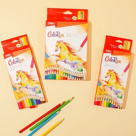Карандаши цв. Deli EC132-12 ColoRun трехгран. дерево 12цв. коробка/европод.